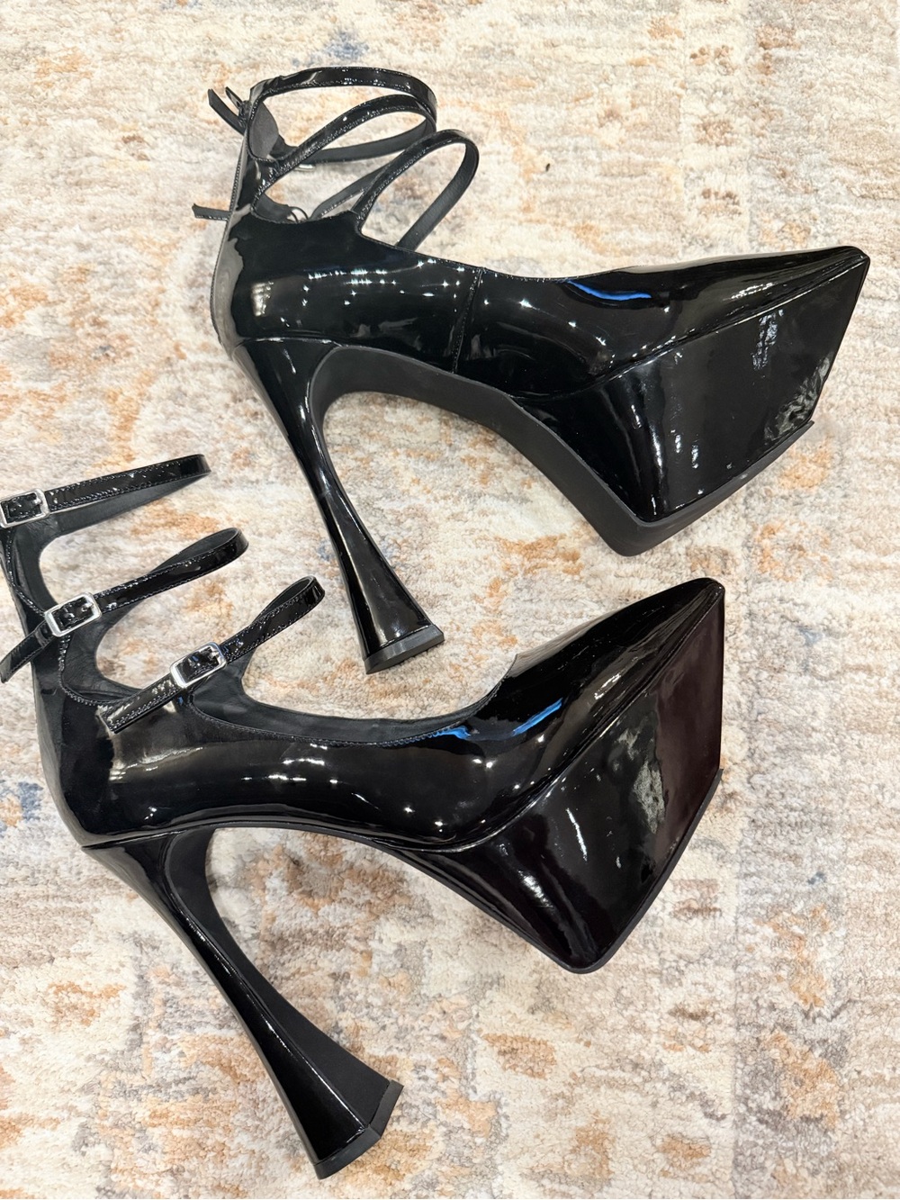 Jeffrey Campbell Black Patent Platform Strappy Mary Jane Heels
